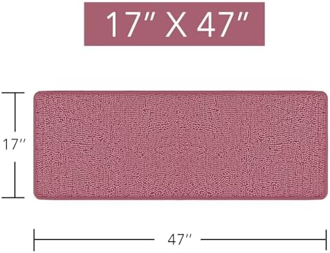 Yeaban Chenille Dusty Rose Bathroom Runner Rug 17"x47"