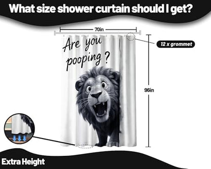 Extra Tall Shower Curtain XL Funny Lion, 70 x 96 Inchs