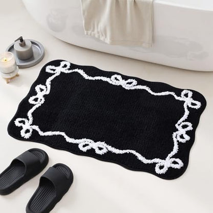 TRUEDAYS Black Bow Bathroom Rugs, Cute Bow Bath Mat, 32 * 20 Inch