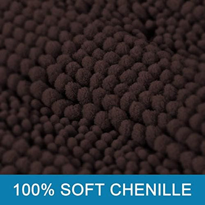 H.VERSAILTEX Bathroom Rugs Bath Rugs for Bathroom Non Slip Bath Mats Extra Thick Chenille Striped Rug 17" x 24" Absorbent Soft Shaggy Washable Dry Fast Bath Mats for Bath Room Floor - Chocolate