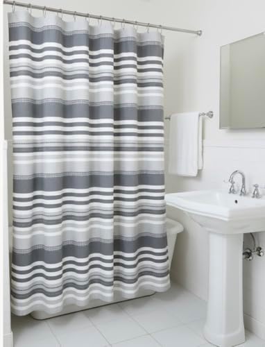 Serafina Home Charcoal Grey & White Modern Cotton Fabric Shower Curtain,