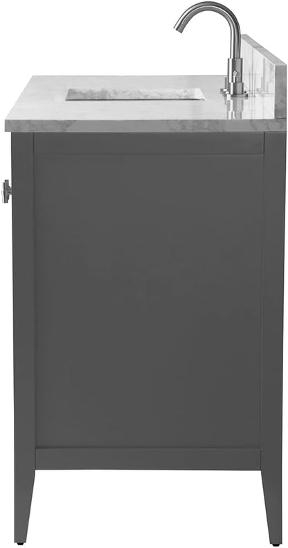 Vanity Art 60 inch Bathroom Vanity with Single Sink & Ceramic Top, Vanity Cabinet with Soft-Closing Door, Solid Wood Frame, Linear Pattern, Cashmere Gray, VA9160-SG-MB,Matte Black Handles