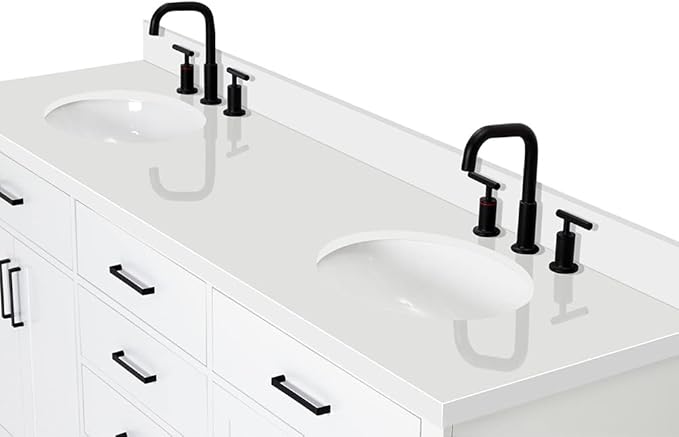 ARIEL Hepburn 72-inch Bathroom Vanity with Sink,Solid Wood, 1.5-inch Pure White Quartz Countertop & Backsplash, Double Oval Porcelain Sink, 4 Soft Closing Doors, 6 Dovetail Drawers, White