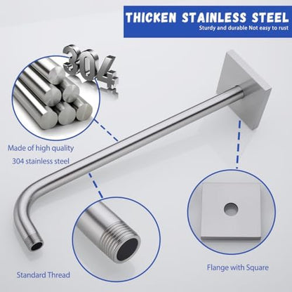 Shower Arm, Extra Extension Arm with Flange, Stainless Steel Wall-Mounted Showerhead Extender Pipe,16 Inch Brushed Nickel Finish,SW-91018-16BN-SQ.