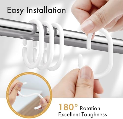 Amazer White Shower Curtain Hooks Rings, 24 Pcs Plastic Shower Curtain Rings, Plastic Shower Curtain Hooks for Bathroom Shower Rod, White Shower Hooks Rings Loops for Shower Curtain