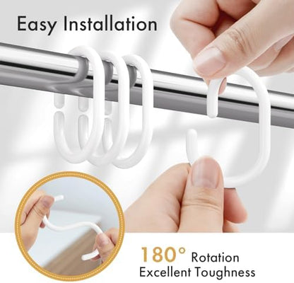 Amazer White Shower Curtain Hooks Rings, 24 Pcs Plastic Shower Curtain Rings, Plastic Shower Curtain Hooks for Bathroom Shower Rod, White Shower Hooks Rings Loops for Shower Curtain