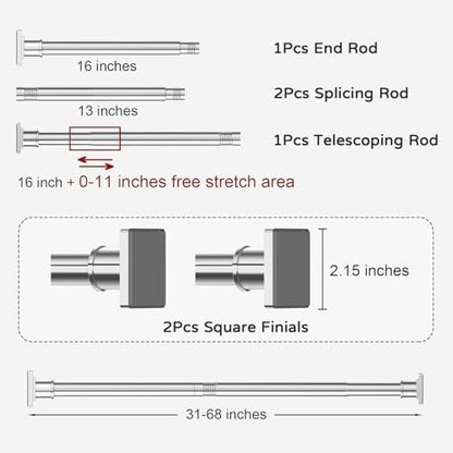 UIOSANRT Stainless Silver Shower Curtain Rod 31-68 Inches Non-Slip Shower Rod Tension Mounted No Drill Shower Curtain Rods Spring Tension Rod Adjustable Tension Curtain Rod for Windows Bathroom