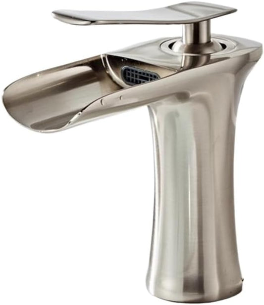 Faucet Modern Single Handle Brass Bathroom Faucet Deck Mounted Mixer Tap for Basin Hot and Cold Water(Brushed,Short) Faucet