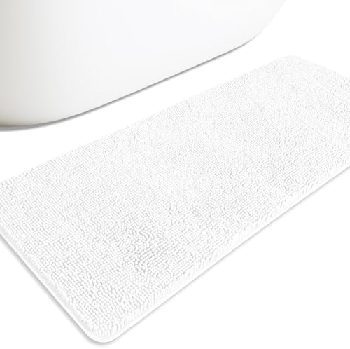 Bathroom Runner Rug 24 x 60 Inch – Extra Large Long Bath Mat | Absorbent and Washable Thick Chenille Bath Rug Non-Slip Runner Rug for Bathroom, Shower, Sink(White)