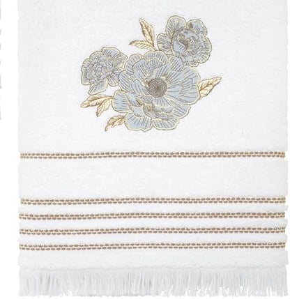 Nicole Miller – Bathroom Towel Set, Ringspun Cotton Terry Bath Towel, Hand Towel & Fingertip Towel, Floral & Embroidered Design, Set of 3 (Camille)