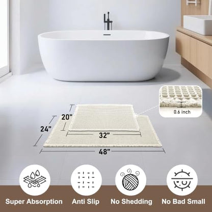 JIUZHEN Set of 2 Waffle Bath Mats Boho Bathroom Runner Rug 20"x32"+24"x48"