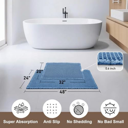 JIUZHEN Set of 2 Waffle Bath Mats Boho Bathroom Runner Rug 20"x32"+24"x48"