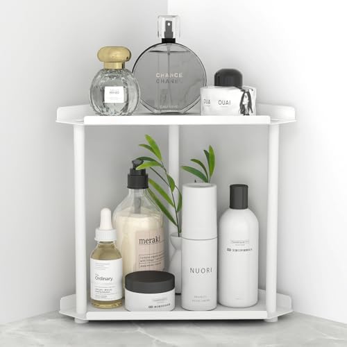 FLE Corner Bathroom Counter Organizer, Bathroom Organizer Countertop White