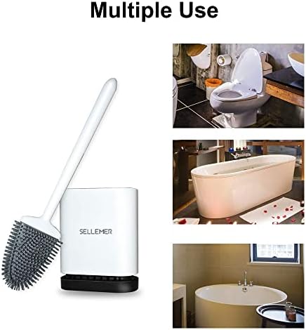 Sellemer Silicone Toilet Brush, Ventilation Slots Holder 2 Pack Pearl White