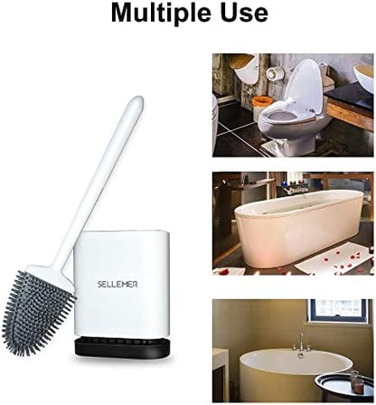 Sellemer Silicone Toilet Brush, Ventilation Slots Holder 2 Pack Pearl White