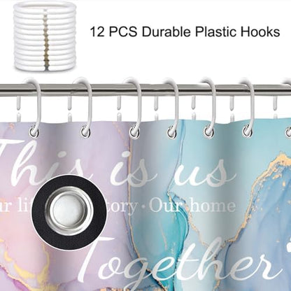 4Pcs Family Marble Shower Curtain Sets with Rugs