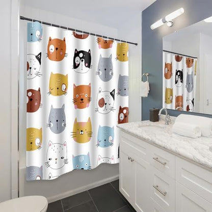 APROPHIC Cute Cat Shower Curtain for Bathroom Decor, Funny Bathroom Curtain Set, Cat Lovers Cute Cartoon Colorful Waterproof Fabric Shower Curtain with Hooks Machine Washable 72x72 in