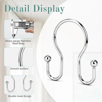 Goowin Shower Curtain Hooks, 12 Pcs Shower Curtain Rings, Stainless Steel Shower Curtain Hangers, Metal Shower Curtain Hooks Rings Rust Proof, Minimalist Shower Hooks for Shower Curtain, Chrome