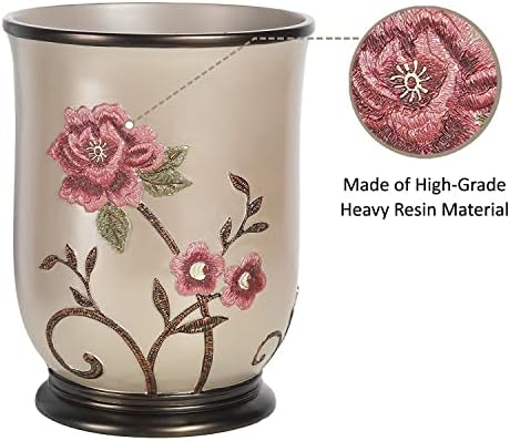 Zahari Home 2pc Larrisa Floral Bathroom Decor Set Waste Basket for Bathroom & Tissue Cover Modern Classic Contemporary Decor Stylish Unique Design Beautiful Bathroom Accessories Set