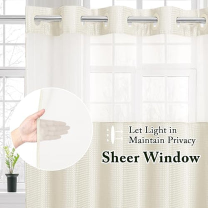 Gibelle No Hook Cloth Ivory Shower Curtain with Liner, 72x74