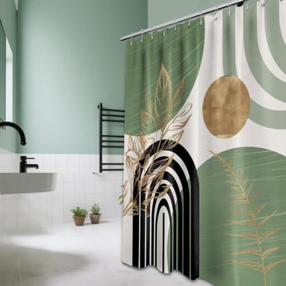 Sage Green and Gold Extra Long Shower Curtain, Tall 72X78 in