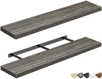 QEEIG Floating Shelves for Wall 47.2" Extra Long - Wall Mounted Shelf Bathroom Kitchen Living Room Bedroom Farmhouse Home Decor Display Bookshelf Large 47.2 x 9.3 inch Set of 2, Grey (008-120GY)