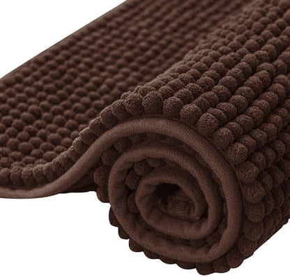 SUBRTEX Bathroom Rugs, 20" x 32" Chenille Bath Rug Soft Short Plush Bath Mat Soft Shower Mat Water Absorbent Shower Mat Quick Dry Machine Washable, Chocolate