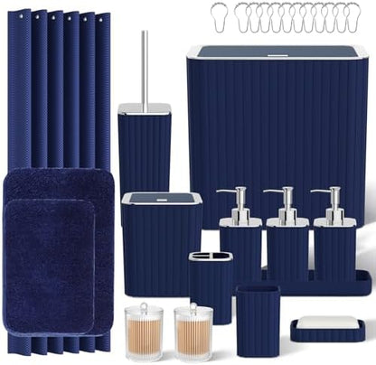 Bathroom Accessory Set - Bathroom Set, 12PC Bathroom Accessories Set, Blue Bathroom Accessories Set, Mini Trash Can, Toilet Brush, Trash Can & Soap Dispenser