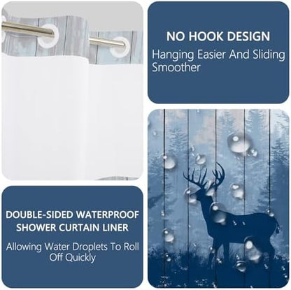 No Hook Shower Curtain with Snap in Liner 71x74 Inch