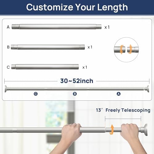 ENJOYBASICS 1" Nickel Shower Curtain Rod, 30-52" Adjustable, Secure Tension