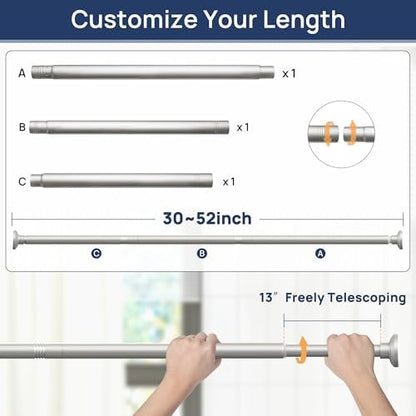 ENJOYBASICS 1" Nickel Shower Curtain Rod, 30-52" Adjustable, Secure Tension