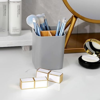 Bamboo Toothbrush Holder for Bathrooms Toothpaste Organizer - Gray