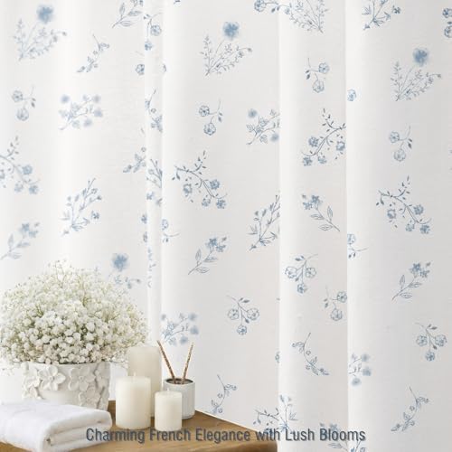 Blue Floral Farmhouse Vintage Cotton Shower Curtain French Country 72Wx72H