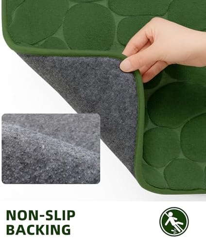 YIHOUSE Memory Foam Bath Mat Cobblestone Bathroom Rugs Super Water Absorbent Bath Mats for Bathroom Machine Washable Bath Rugs(17 x 24,Green)