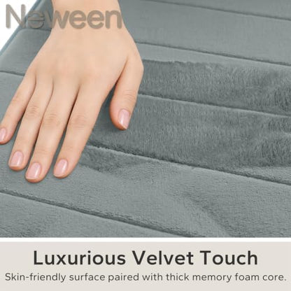 Neween Bathroom Rugs Set 2 Piece, Absorbent Memory Foam Bath Mat, Grey