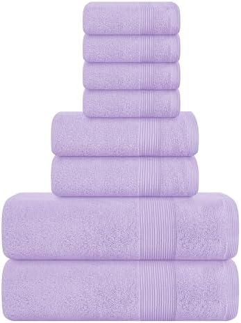 Belizzi Home 8 Piece Towel Set 100% Ring Spun Cotton, 2 Bath Towels 27x54, 2 Hand Towels 16x28 and 4 Washcloths 13x13 - Ultra Soft Highly Absorbent Machine Washable Hotel Spa Quality - Purple