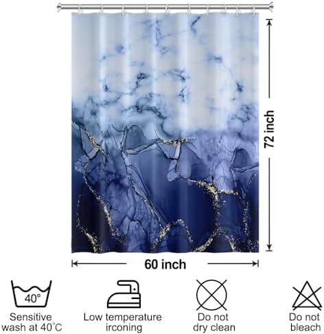 Navy Blue Marble RV Stall Waterproof Shower Curtain 60x72 inches