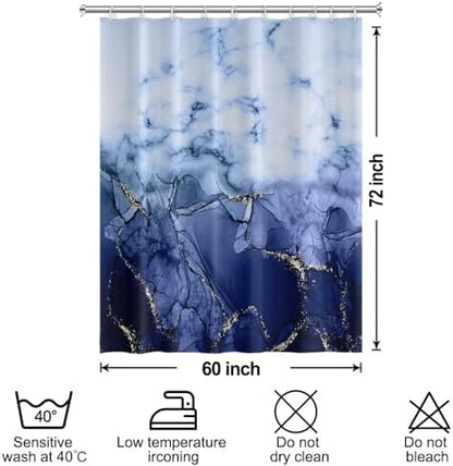 Navy Blue Marble RV Stall Waterproof Shower Curtain 60x72 inches