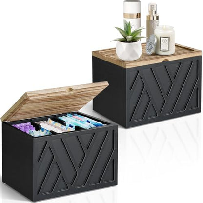 Jorkol 2 PCS White Tampon Holder for Bathroom Decor, Feminine Product Organizer with Lid, Shark Week Tampon Storage, Wood Pad and Tampon Organizer for Toilet Organizer, Bathroom Accessories Box