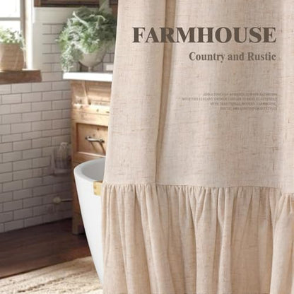 Farmhouse Shower Curtain Ruffle Linen Beige 54" W x 72" L
