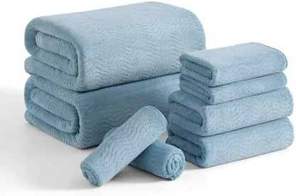 8 Piece Bath Towel Set |2 Oversized Large Bath Sheet,2 Hand Towels,4 Washcloths| Ultra Soft Bath Towel Set for Bathroom Hotel Gym Spa,Highly Absorbent Quick Dry Bathroom Towel Collections,Turquoise