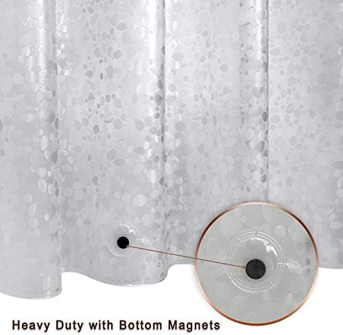 Bostofy Waterproof Shower Curtain Liner 8G EVA Thick Shower Curtain with Heavy Duty 3 Bottom Magnets, Shower Liner for Shower Stall, Bathtubs, 3D Pebble Pattern, 72 x 72,12 Hooks