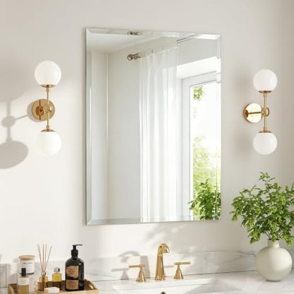 22" x 30" Frameless Bathroom Mirror, Large Rectangle Wall Mirror, Tempered Glass with Polished Edge, Horizontal/Vertical Hanging for Bathroom Vanity, Bedroom