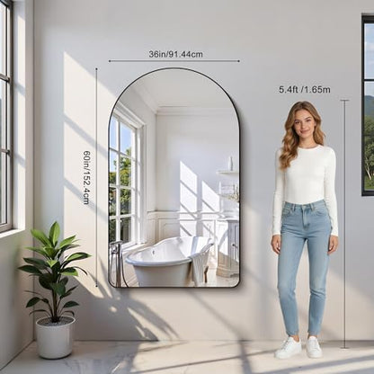 Arched Bathroom Mirror, 60"x36" Black Arched Mirror for Bathroom, Wall Mounted Mirror, Black Vanity Wall Mirror Metal Frame for Bedroom, Entryway, Living Room, Vertically Hanging