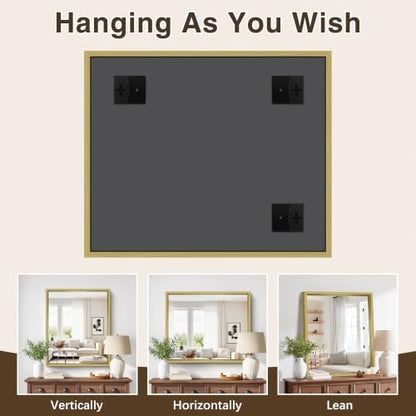 Bathroom Mirror, 30 x 36 inch Natural Wood Grain Colored Aluminum Metal Frame Bathroom Vanity Mirror, Rectangle Wall Mirror for Bedroom Living Room, Tempered Glass, Horizontal or Vertical