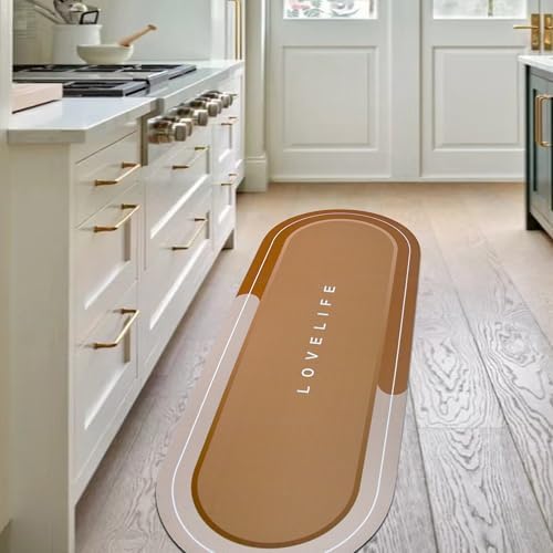 Rubber Bath mats Quick-Drying Non-Slip Bathroom mat Super Absorbent Bath mat Instant Dry Bath mat, Bathroom Rug in Front of The Kitchen Sink, Shower Room, Bathtub, Oval(Brown+17x47in)