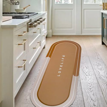Rubber Bath mats Quick-Drying Non-Slip Bathroom mat Super Absorbent Bath mat Instant Dry Bath mat, Bathroom Rug in Front of The Kitchen Sink, Shower Room, Bathtub, Oval(Brown+17x47in)