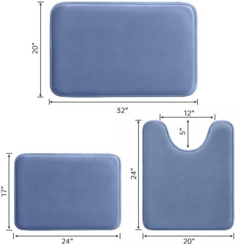 HUXMEYSON 3-Piece Memory Foam Bathroom Rug Set, Dusty Blue