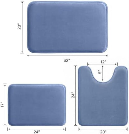 HUXMEYSON 3-Piece Memory Foam Bathroom Rug Set, Dusty Blue