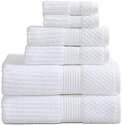 Springtree Home 100% Cotton Bath Towel Set | 6-Piece Set | Textured | White